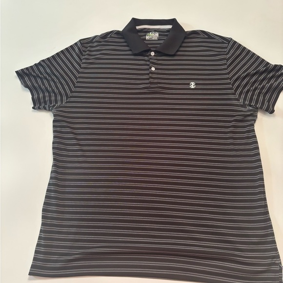 IZOD Golf Polo Shirt XL Black Gray Stripe Performance Stretch Short Sleeve - Picture 1 of 4